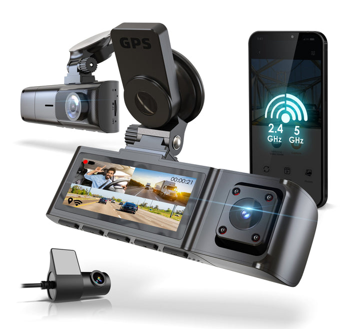 Rexing R316 with front and cabin cameras, GPS suction mount and the rear camera in the three-channel configuration