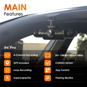 Rexing R4 Pro 2K Front + 1080p*3 4CH Dash Cam, WiFi, GPS, Loop Recording, Parking Mode, G-Sensor