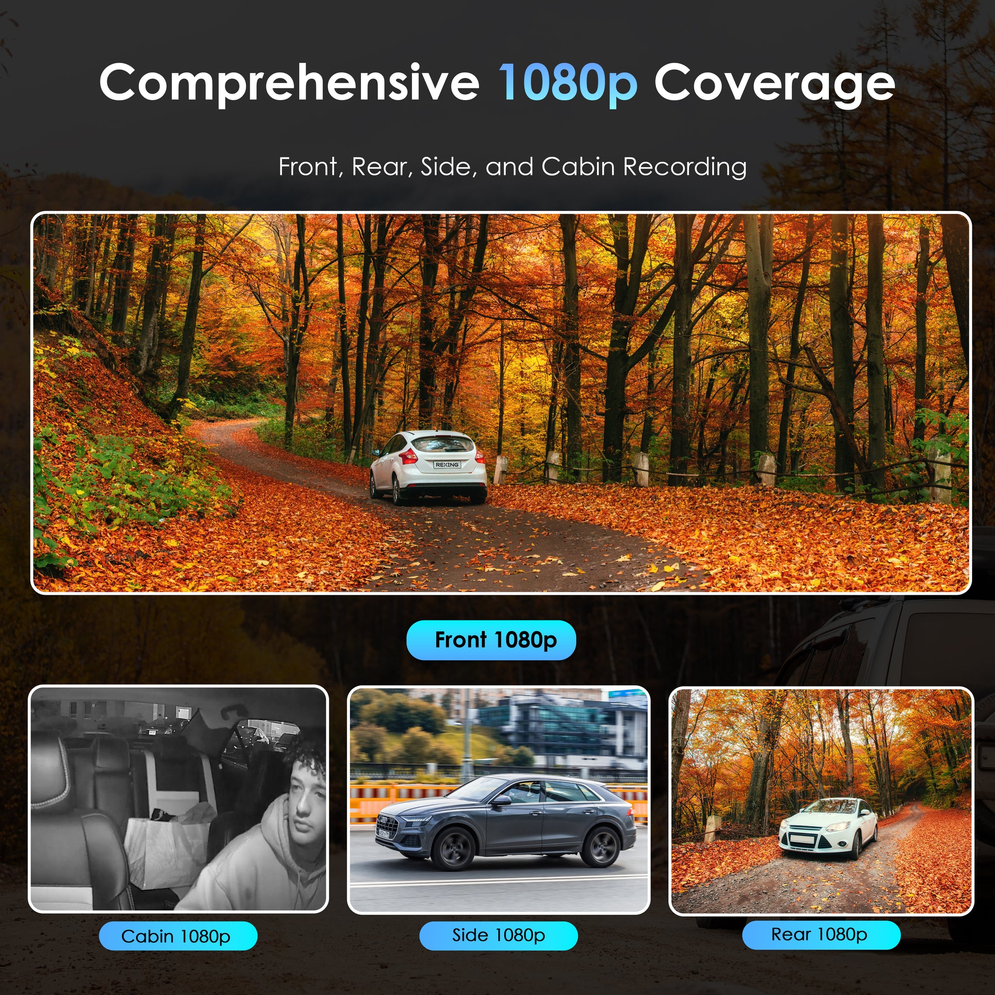 Rexing R4 Pro 2K Front + 1080p*3 4CH Dash Cam, WiFi, GPS, Loop Recording, Parking Mode, G-Sensor
