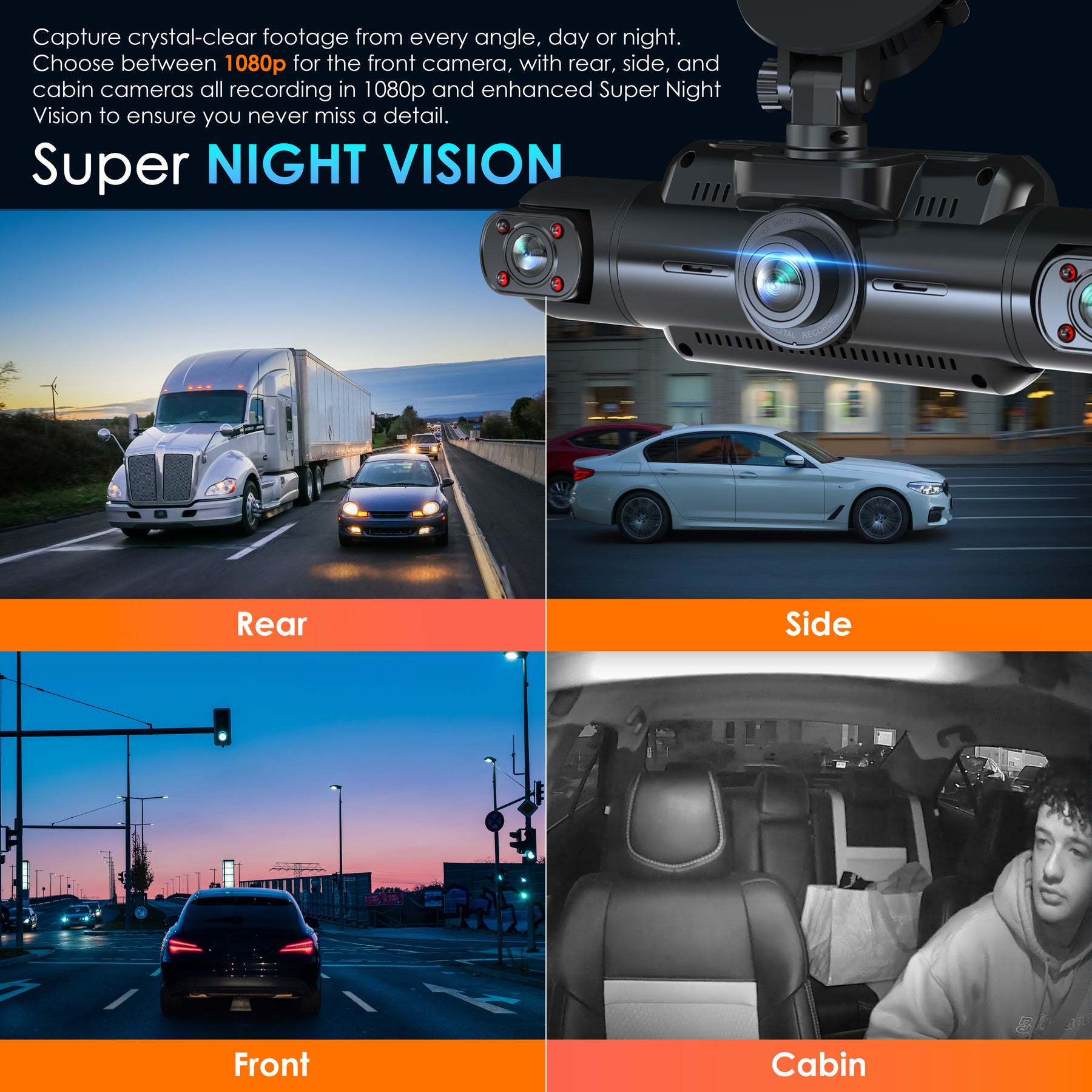 Rexing R4 Pro 2K Front + 1080p*3 4CH Dash Cam, WiFi, GPS, Loop Recording, Parking Mode, G-Sensor
