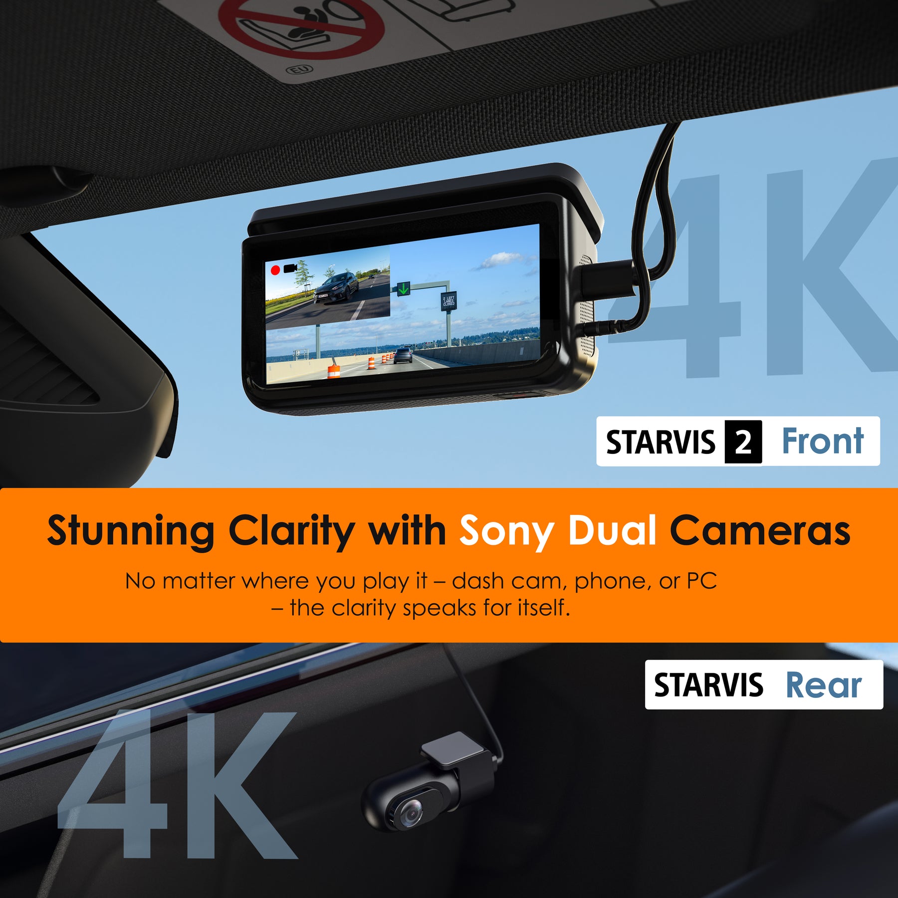 Rexing R88 4K Front + 4K Rear Dual Sony STARVIS Dash Cam with 5.8GHz WiFi GPS