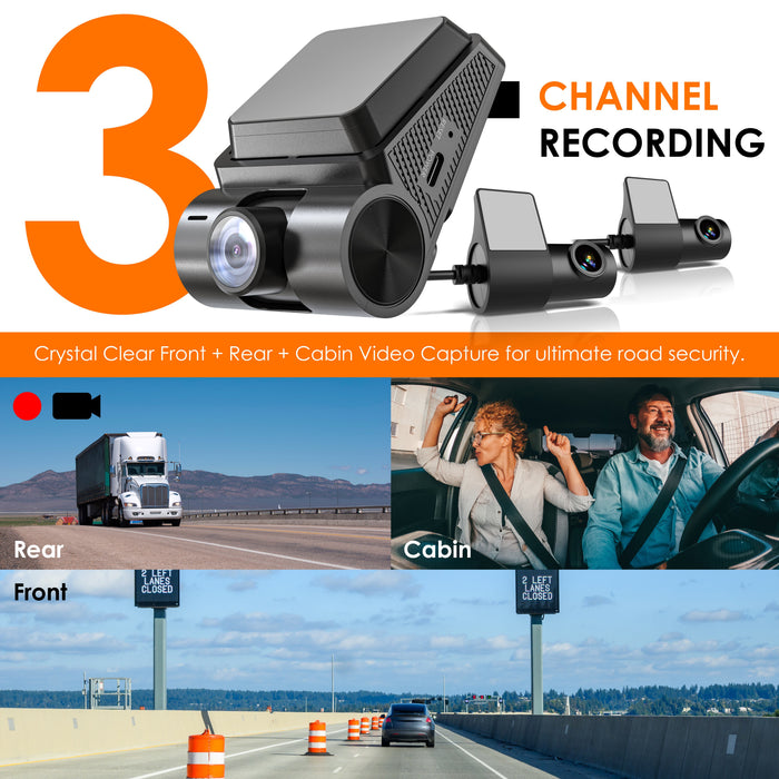 Rexing RH2 three-camera system with front, rear and cabin recording examples