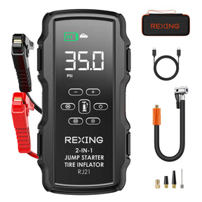 Rexing 2-in-1 Jump Starter & Tire Inflator, 7200mAh Portable 12V Car Battery Booster with 150 PSI Air Compressor, LED Flashlight, USB Power Bank for Roadside Emergencies
