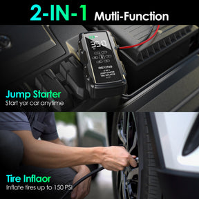 Rexing 2-in-1 Jump Starter & Tire Inflator, 7200mAh Portable 12V Car Battery Booster with 150 PSI Air Compressor, LED Flashlight, USB Power Bank for Roadside Emergencies