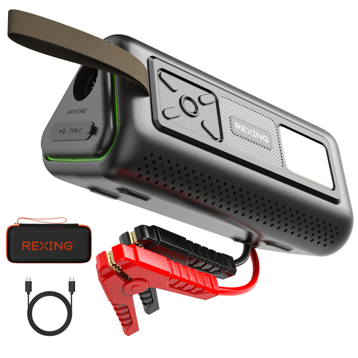 Rexing 3-in-1 Jump Starter, Tire Inflator & Air Blower, 1500A Peak 12V Car Battery Booster for 6L Gas/3L Diesel Engines with 150 PSI Air Compressor, LED Flashlight, 12000mAh Portable Power Bank