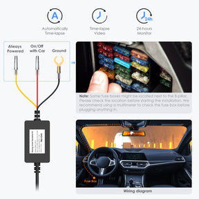 Rexing Dash Cam Smart Hardwire Kit, Type-C Hard Wire Kit Fuse Only for R4, DT2, M3, M2 Max, M2-4, M4-4, and RH2 Series, Rexing 12V-30V to 5V/2A Type-C Port Charger Power Cord, Gift 8 Fuse Tap Cable and Installation Tool (11.5ft)