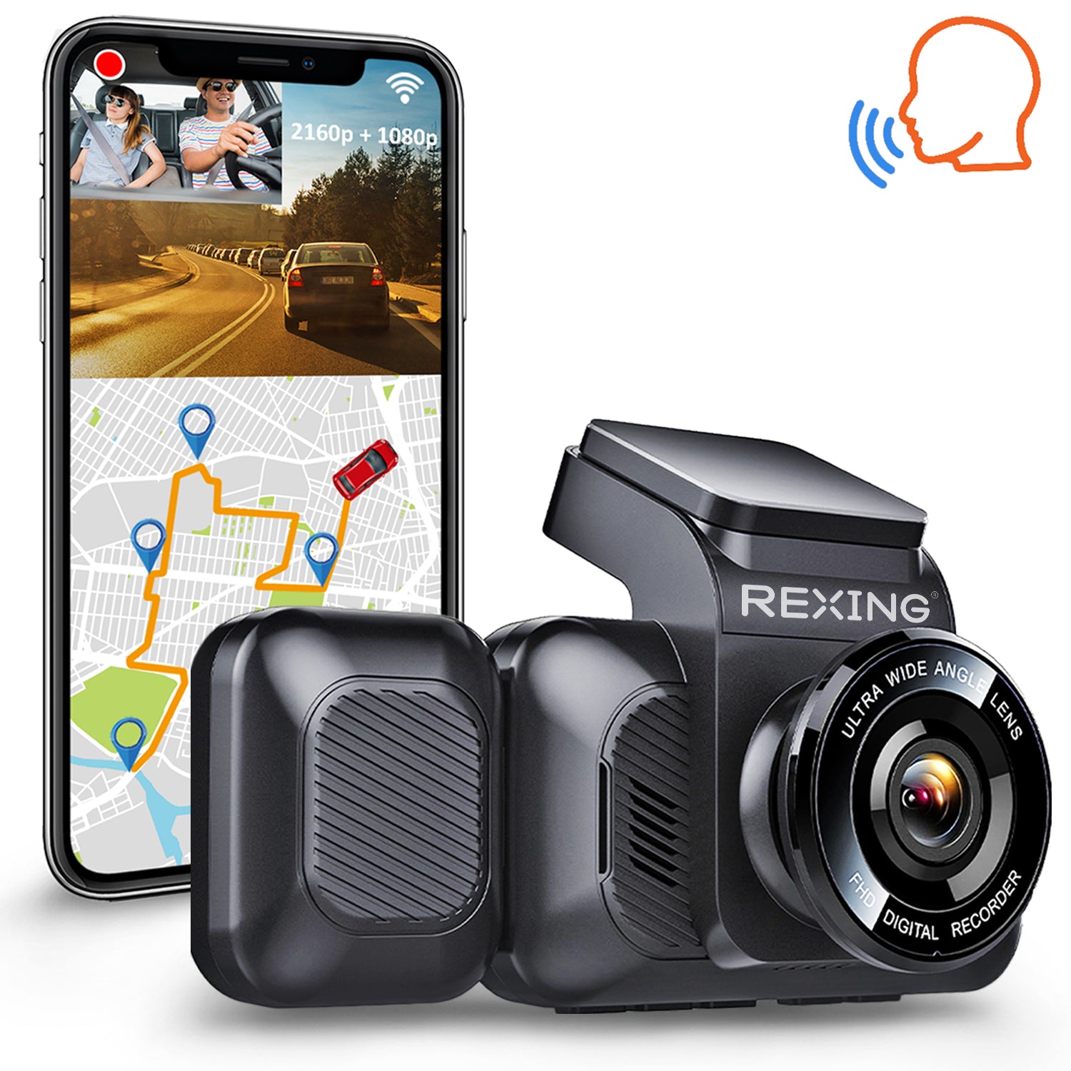REXING V5C Plus Dash Cam Front 4K & 1080p Cabin Camera w/ Modular Capabilities, WiFi, and GPS - Image 3