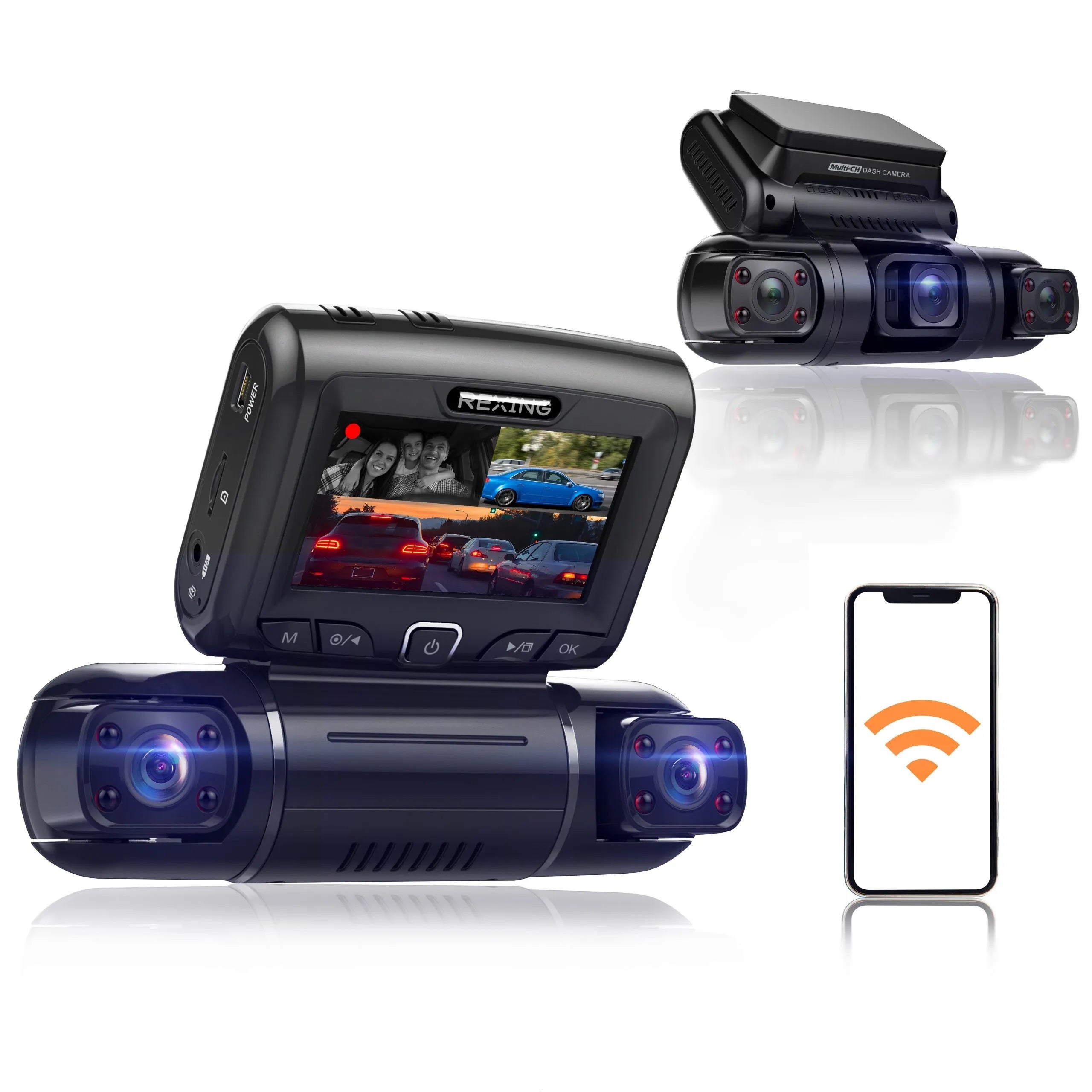 Rexing S3 — 3-Channel Dash Cam (Front, Cabin, Sides)